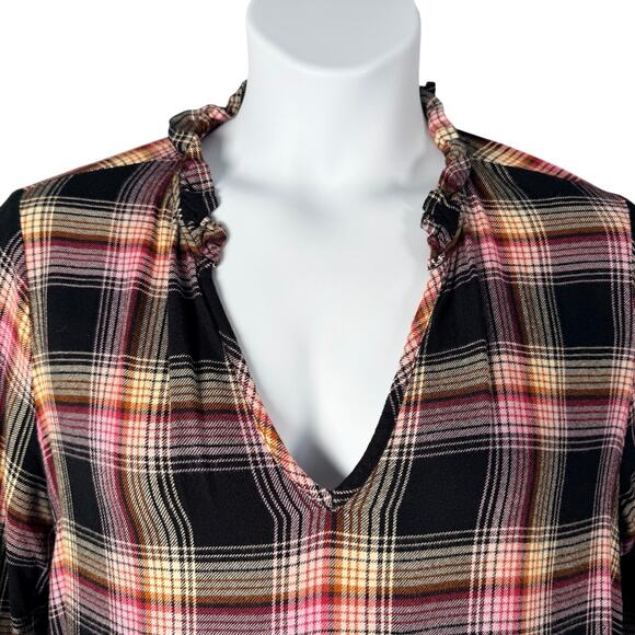 Cloth & Stone for Anthropologie Top Large Soft Flannel Plaid Ruffle Trim Charley - Picture 2 of 16